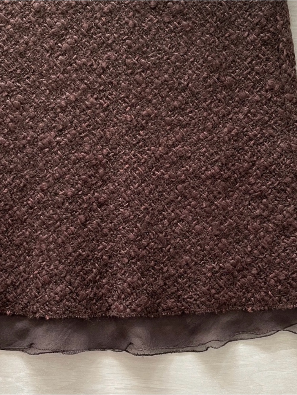 Prada Brown Textured Bouclé Wool Blend ALine Midi Skirt Chiffon LinedChiffon Hem - Picture 6 of 11